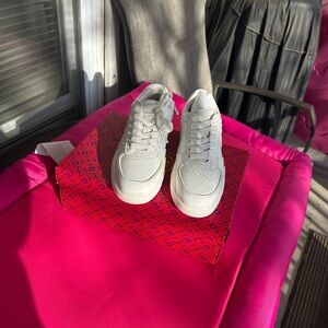 Tory Burch White Leather Low-Top Sneakers